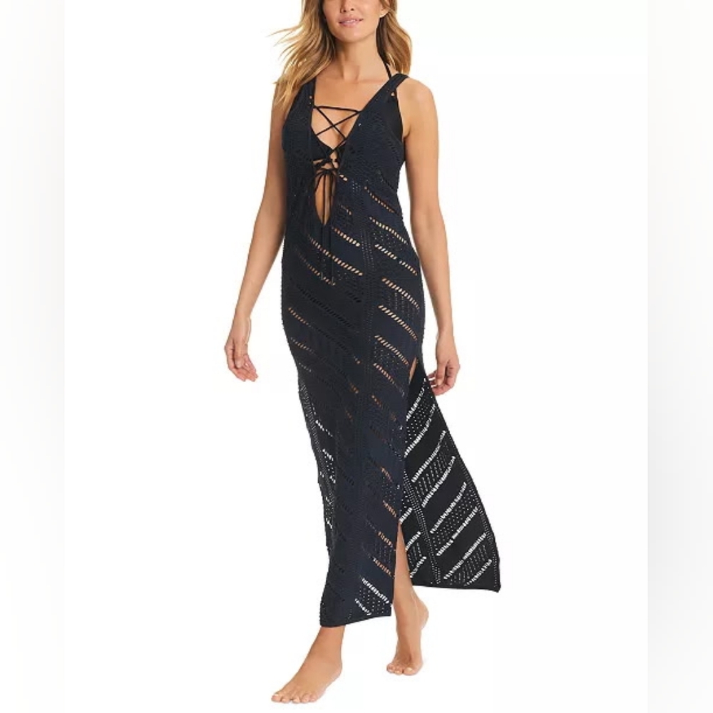 Red Carter Crochet Cover-up Tank Dress Size S Black